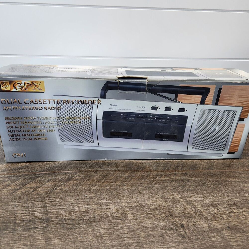 New In Box Vintage GPX C941 Dual Cassette Recorder AM/FM Radio Boombox